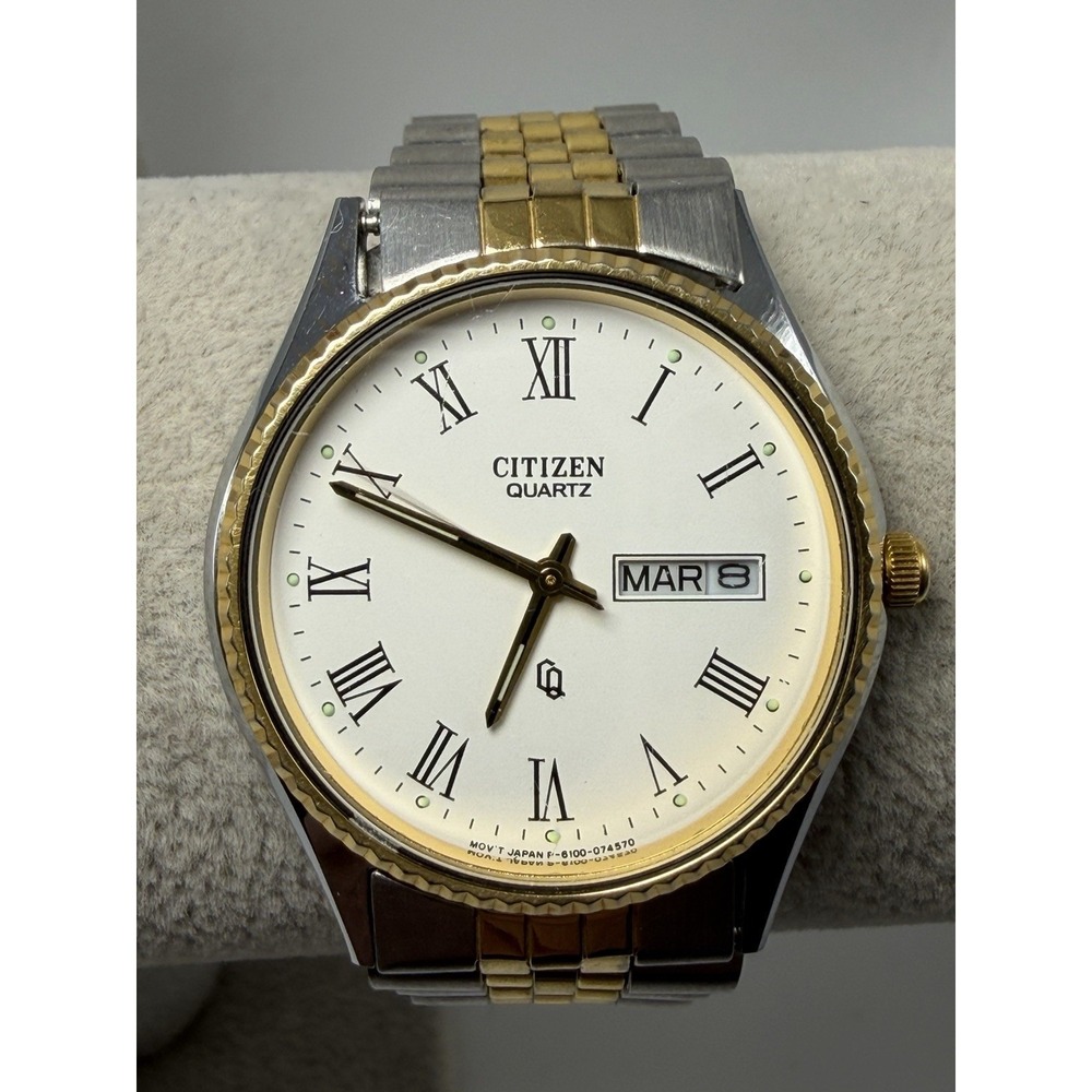 Citizen CQ 6100-072901 New Battery Mens Watch 35MM 7.5" White‎ Dial Vintage